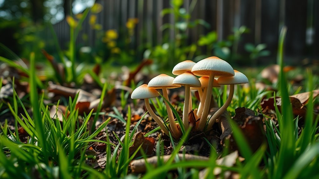 mushrooms in garden soil