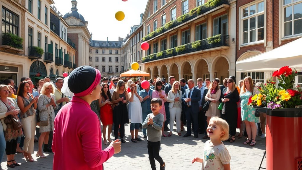 lively street performers entertain